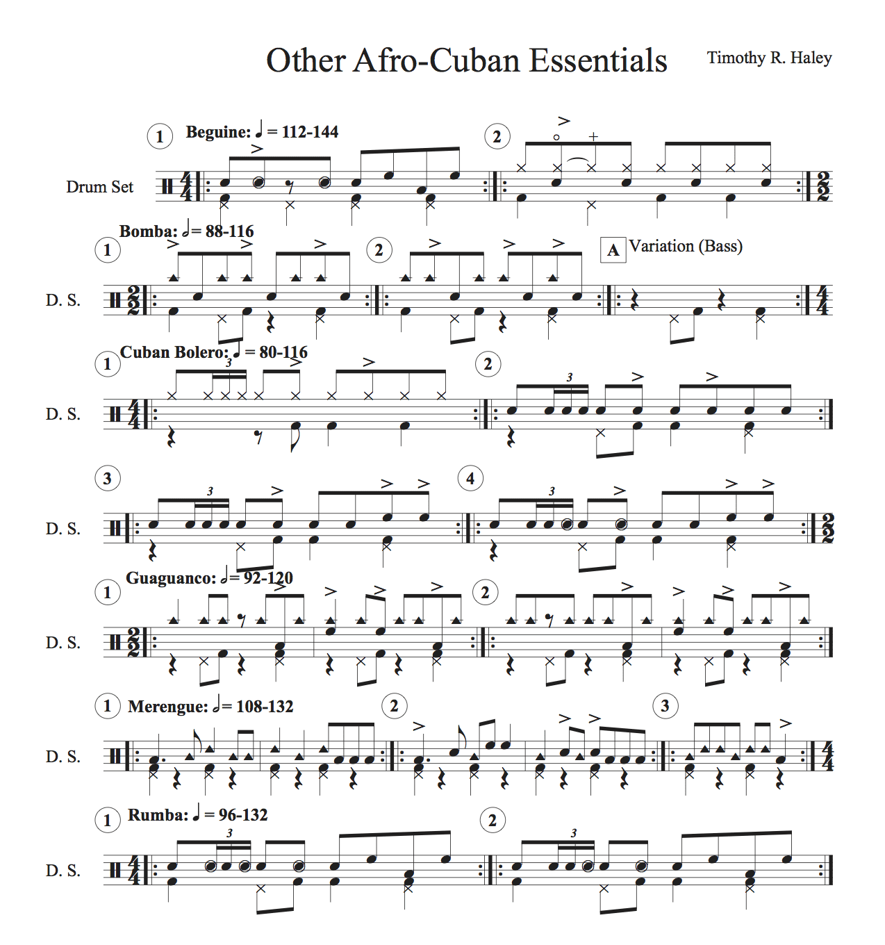 Beguine, Bomba, Cuban Bolero, Guaguanco, Merengue and Rumba Styles on Drum Set