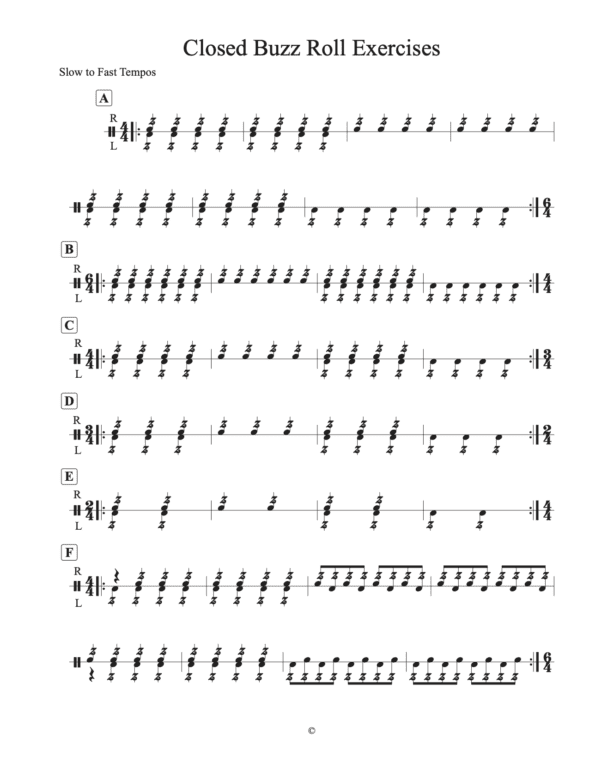 Developing Closed Buzz Roll Exercises Page 1